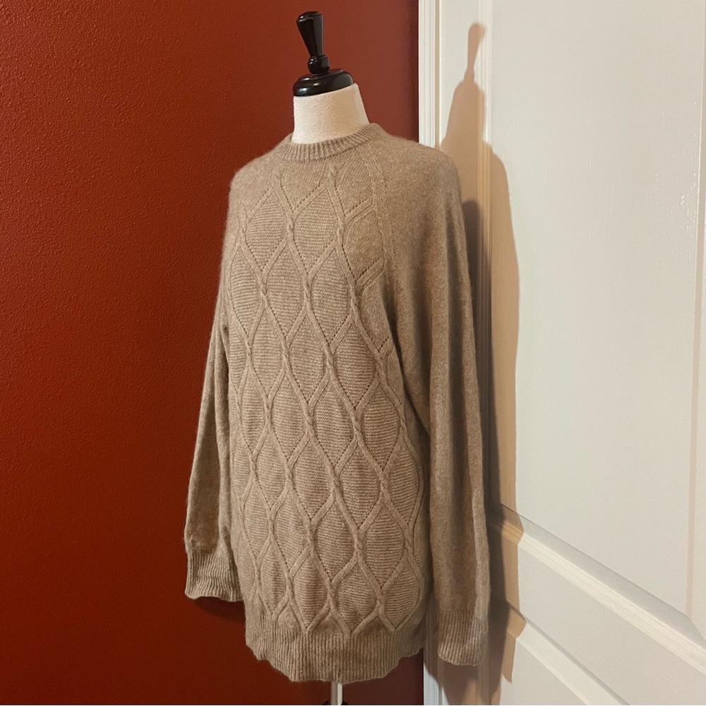Made In New Zealand Ltd Men’s Possum Wool Blend Brown Open Weave Cable Sweater